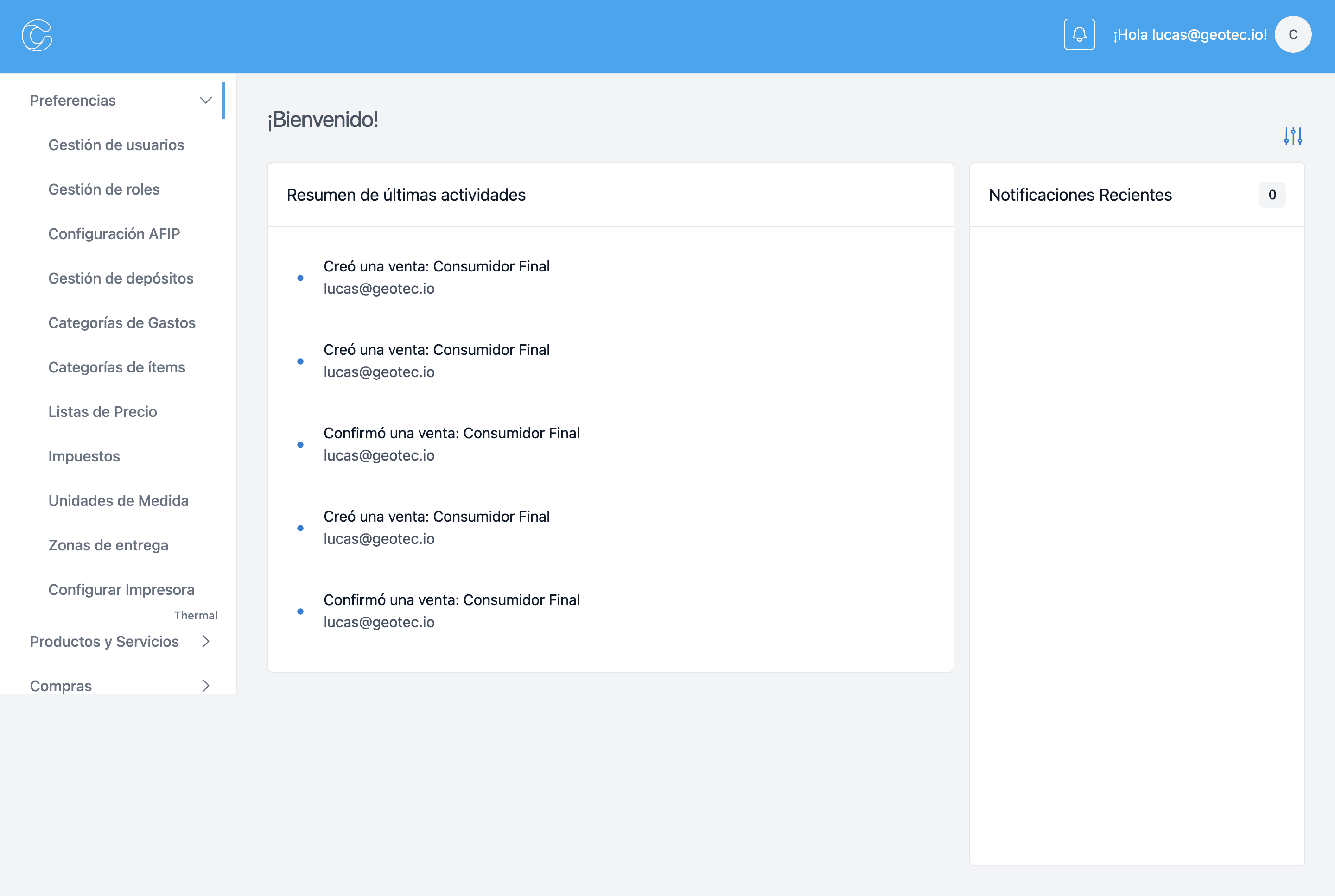 Vista del dashboard de Clever