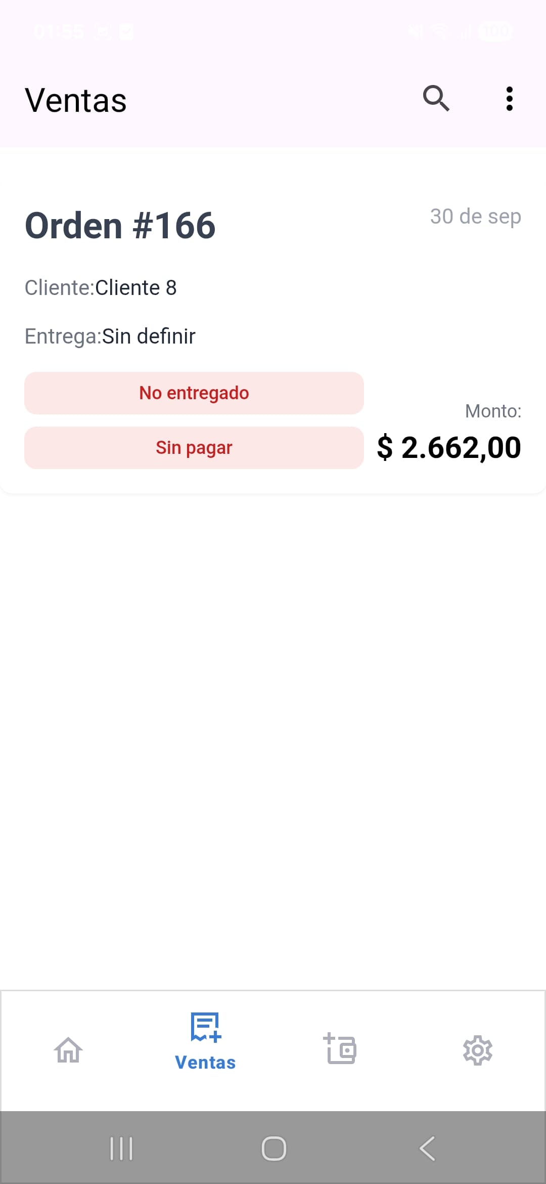 Vista móvil de Clever para ventas y distribución